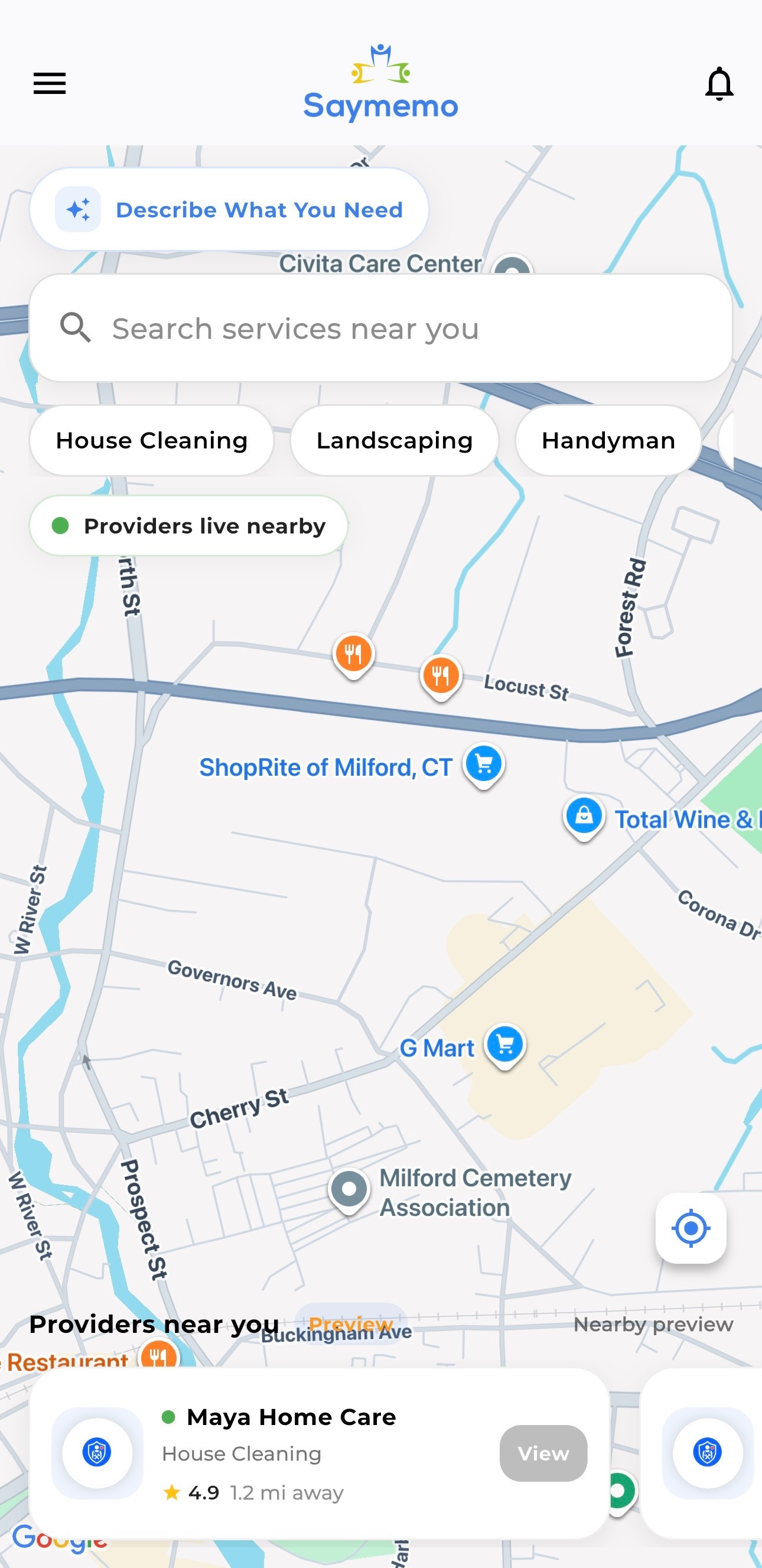 Saymemo customer app screen